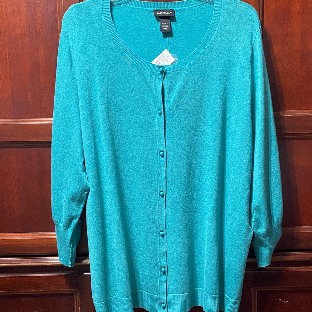 Lane Bryant vintage plus size 26/28 Women's Vibrant teal Blue button up Cardigan
